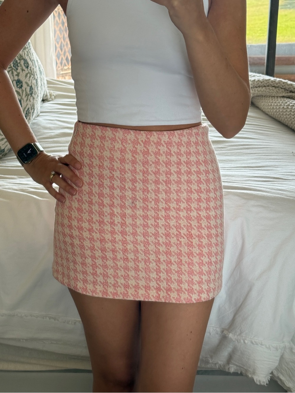 Zara Pink Houndstooth Mini Skirt